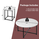 3-Piece Modern Faux Marble Coffee Table Set for Living Room