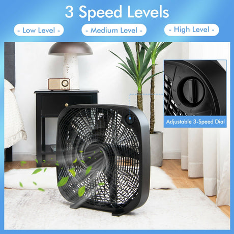 Ventilador de Piso Portátil de Caja de 20 Pulgadas con 3 Niveles de Velocidad y Control de Perilla - Negro
