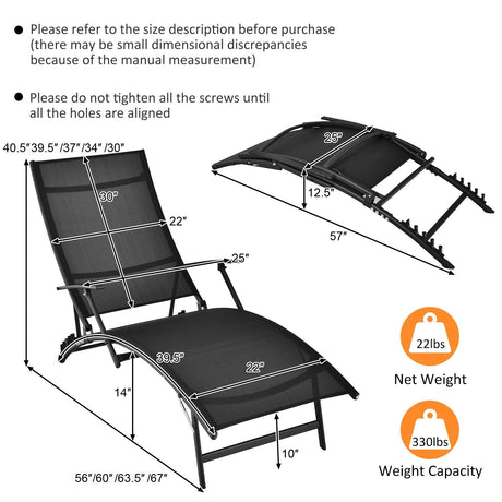 2 Tumbonas plegables y apilables de patio con reposabrazos - Negras