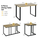 Juego de comedor industrial de 4 piezas con banco y 2 taburetes - Roble