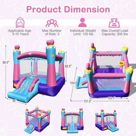 Castillo hinchable de princesa 3 en 1 sin soplador
