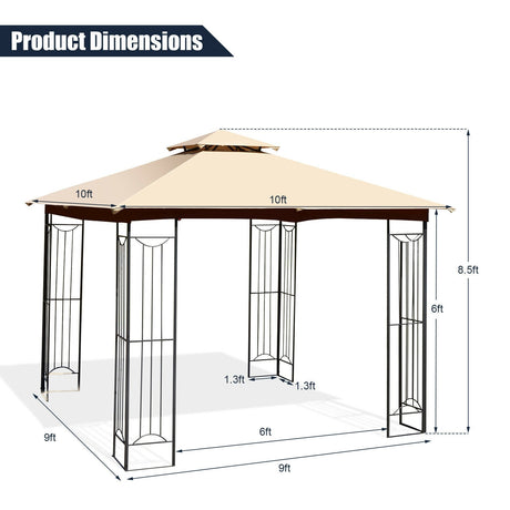 Carpa de acero de 2 niveles para patio exterior con cenador en L de 3 x 3 metros