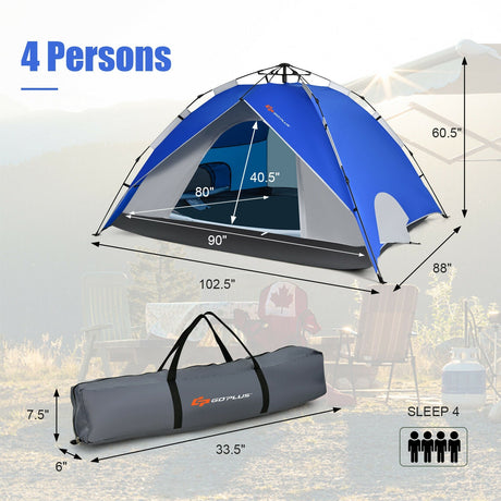Tienda de camping emergente instantánea impermeable 2 en 1 para 4 personas - Azul