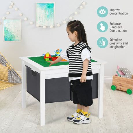 Mesa de construcción de bloques de doble cara 2 en 1 con cajones para niños - Blanca