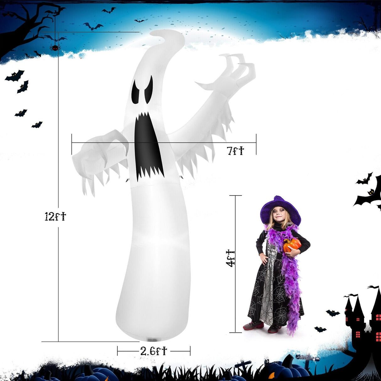 Fantasma inflable de Halloween de 3.65 m con luces LED