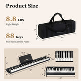 Piano eléctrico plegable de 88 teclas con luces, teclado portátil de tamaño completo MIDI