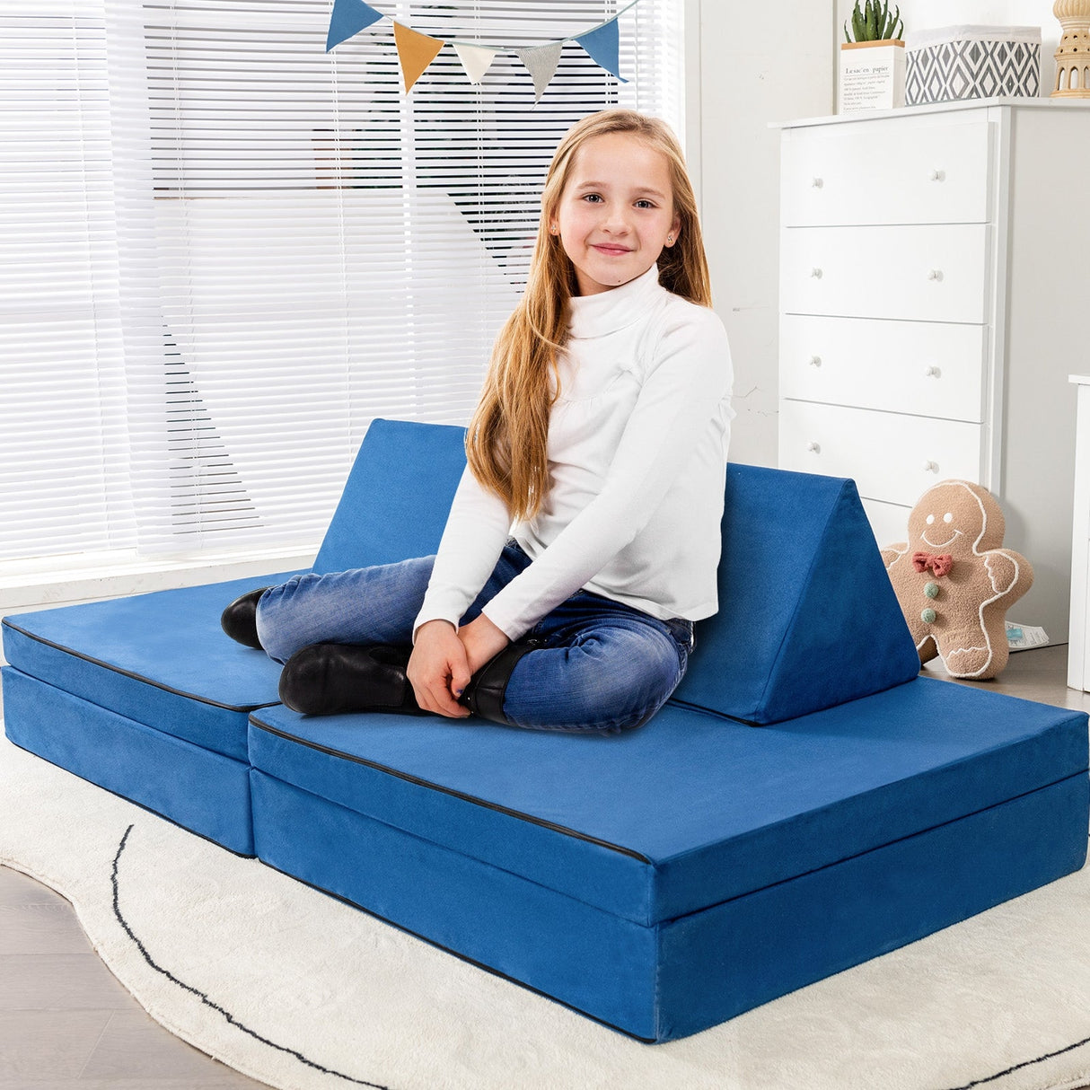 Juego de sofá convertible para niños de 4 piezas con 2 alfombrillas plegables - Amarillo