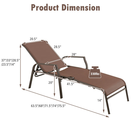 Juego de 2 tumbonas plegables para patio con respaldo ajustable - Marrón