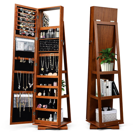 Gabinete de joyas con espejo de cuerpo entero, 2 en 1, giratorio 360° y con cerradura
