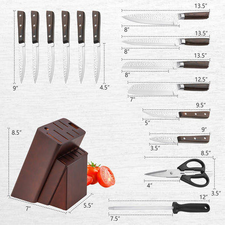 Juego de cuchillos de acero inoxidable de 15 piezas con mango ergonómico