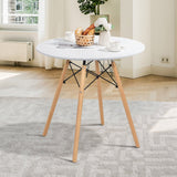 Mesa de comedor redonda moderna con pata de madera maciza - Blanca