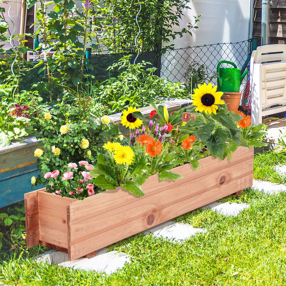 Jardinera elevada decorativa de madera para patio y ventana