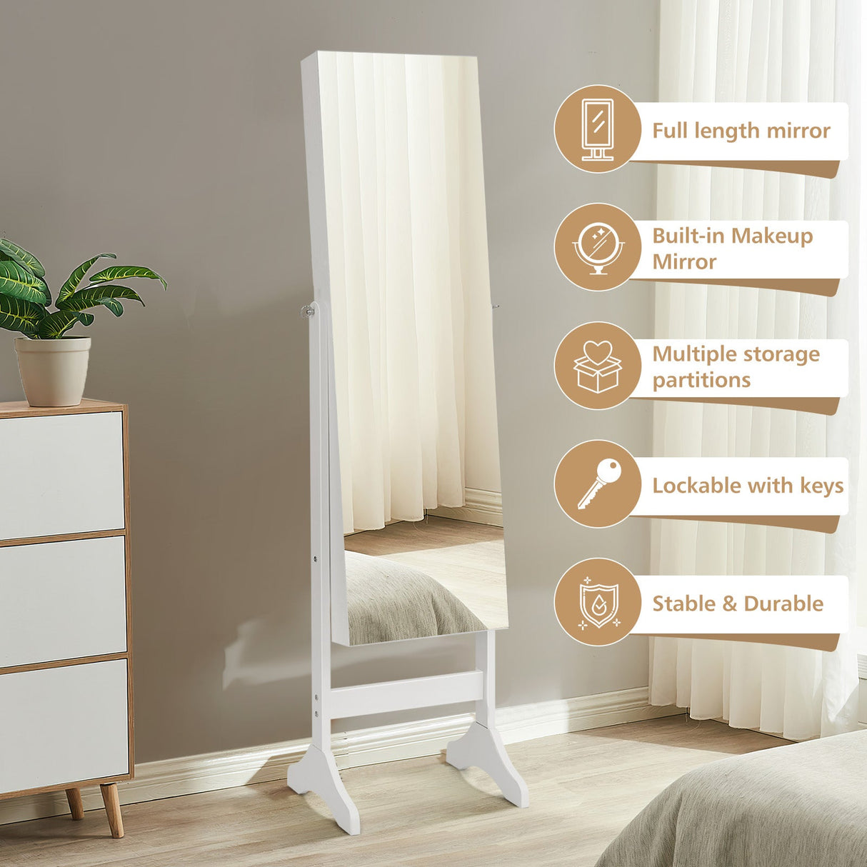 Armario para Joyas de Pie con Espejo de Cuerpo Entero