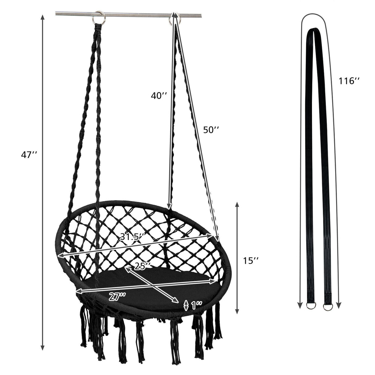 Silla Colgante Acolchada con Kit de Suspensión