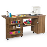 Mesa de costura plegable, estantes, mueble de almacenamiento, carrito artesanal con ruedas