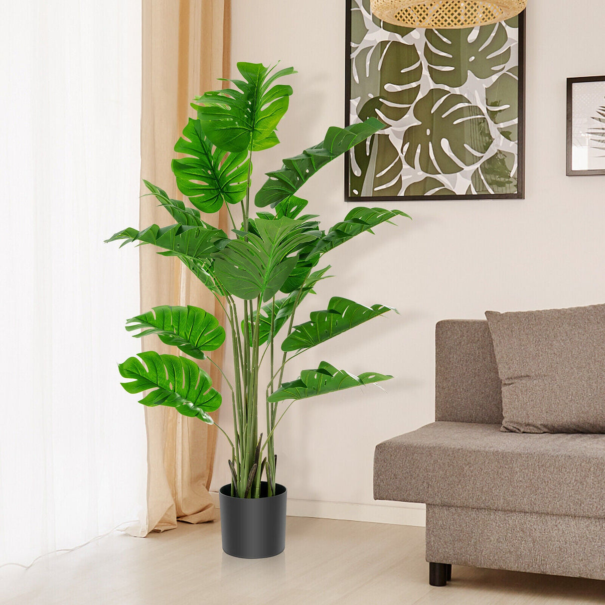 Planta artificial Monstera Deliciosa de 5 pies de altura para interior y exterior