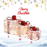 Set de 3 decoraciones de cajas de regalo navideñas iluminadas con lazos rojos