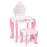 2-in-1 Toddler Vanity Set with Detachable Top & Cute Flower Patterns-White