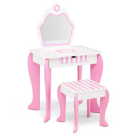 Set de tocador 2 en 1 para niños pequeños con tapa desmontable y bonitos estampados de flores - Blanco