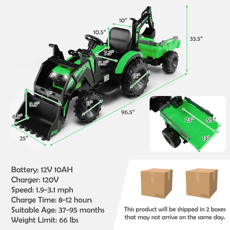 Excavadora montable para niños 3 en 1 de 12 V con pala y música