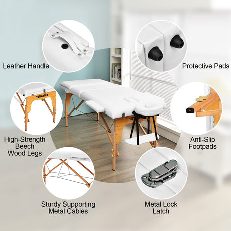 Mesa de Masaje Plegable Ajustable de 3 Secciones con Maletín de Transporte
