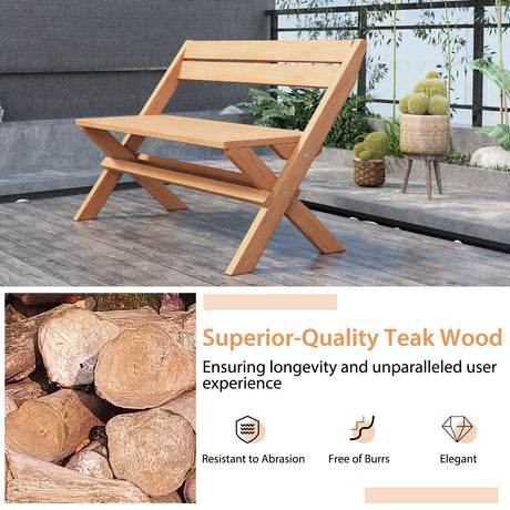 Bancos plegables de madera de teca para exterior para 2 personas, Indonesia, con asiento de listones