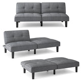 Sofá Cama Plegable Convertible Tipo Futón con Respaldo Ajustable en 6 Posiciones-Gris