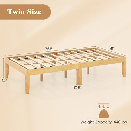 Base de cama de plataforma doble de madera de 14 pulgadas con soporte de listones de madera