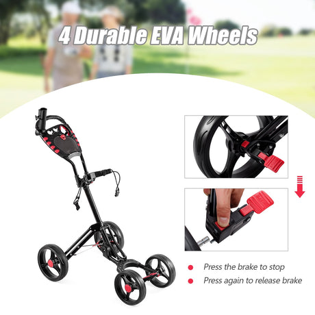 Carro de golf plegable de 4 ruedas para empujar y jalar