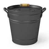 Cubo de metal para cenizas de carbón de 11 litros con tapa de madera y asas laterales para chimeneas y fogatas