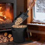 Cubo de metal para cenizas de carbón de 11 litros con tapa de madera y asas laterales para chimeneas y fogatas