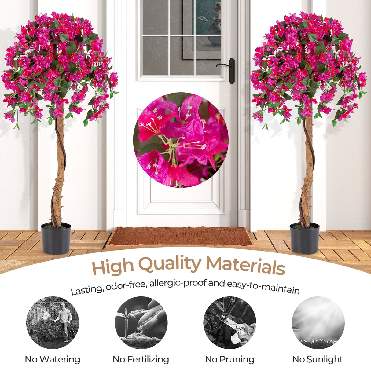 Set of 2 4.5 Feet Artificial Azalea Tree with Cement Pot-Red