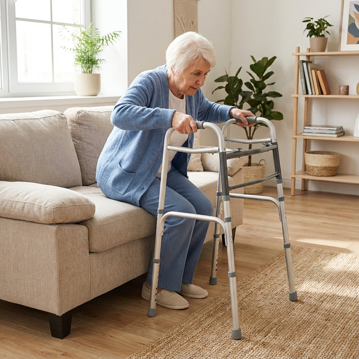 Andador Plegable Ligero de 2 Botones con Altura Ajustable en 7 Niveles