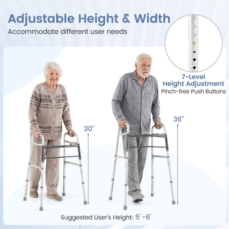 Andador Plegable Ligero de 2 Botones con Altura Ajustable en 7 Niveles