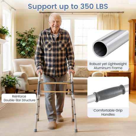 Andador Plegable Ligero de 2 Botones con Altura Ajustable en 7 Niveles