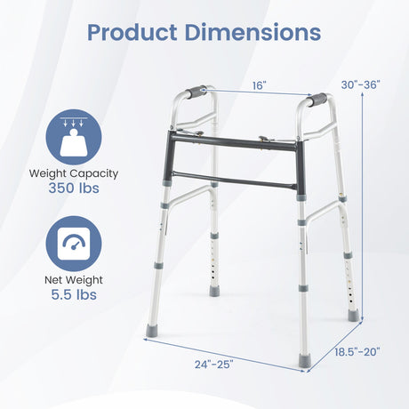 Andador Plegable Ligero de 2 Botones con Altura Ajustable en 7 Niveles