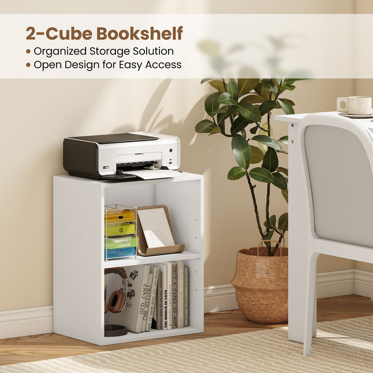 Juego de 2 estanterías de 2 cubos, librerías abiertas de pie con estante ajustable de 5 posiciones