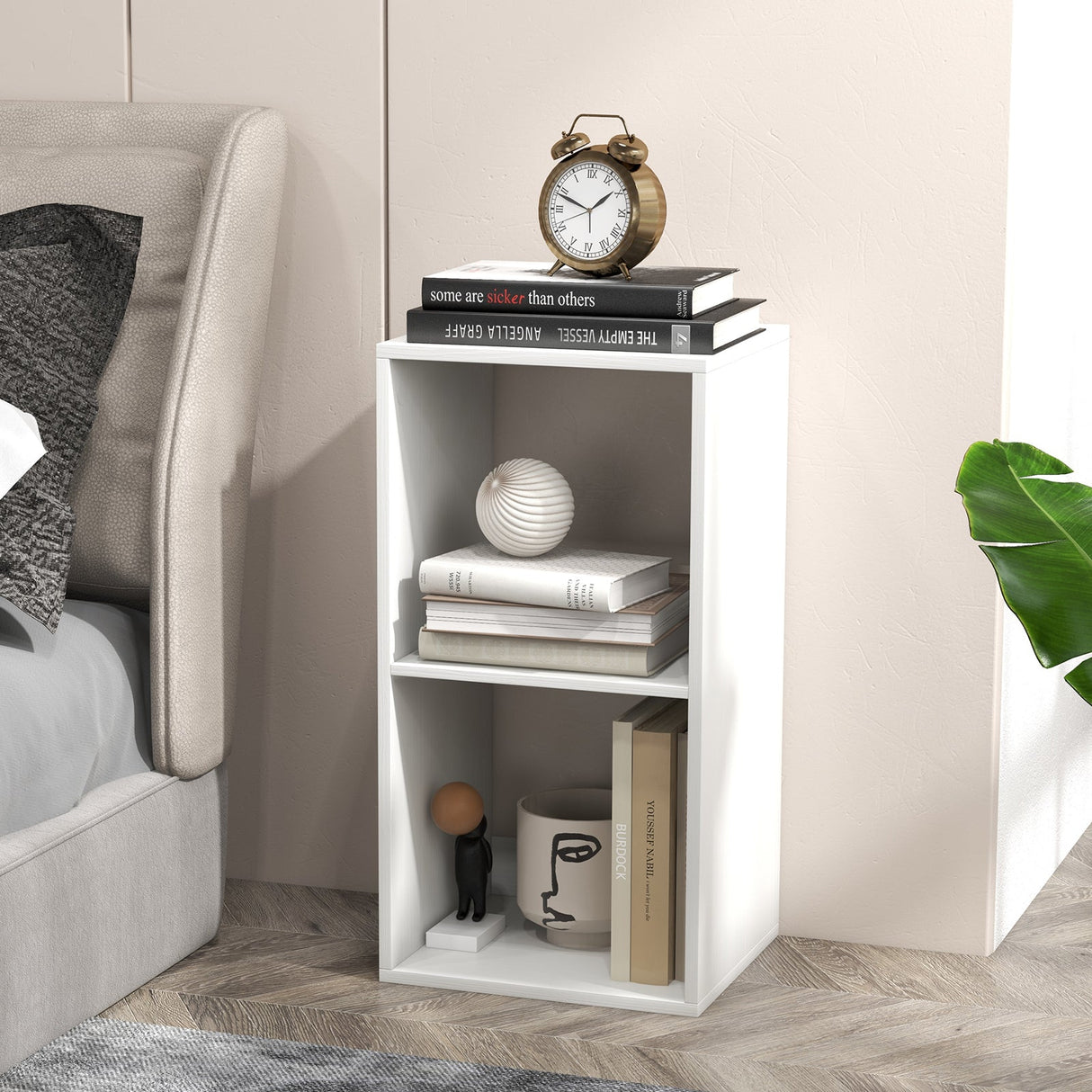 Estantería de 2 cubos con riel de protección trasero para sala de estar o dormitorio