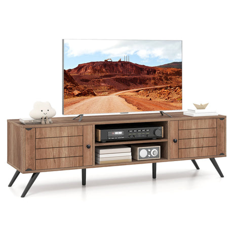Mueble de TV de 2 puertas para televisores de hasta 65 pulgadas con estantes abiertos - Roble