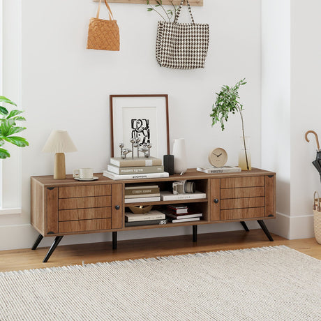 Mueble de TV de 2 puertas para televisores de hasta 65 pulgadas con estantes abiertos - Roble