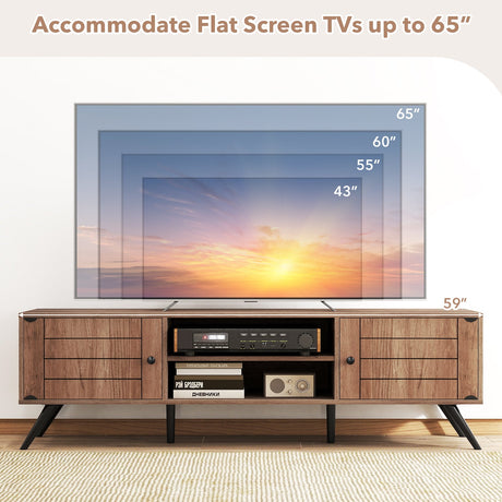 Mueble de TV de 2 puertas para televisores de hasta 65 pulgadas con estantes abiertos - Roble