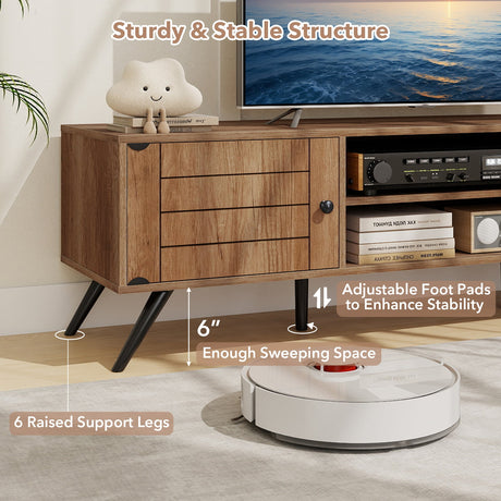 Mueble de TV de 2 puertas para televisores de hasta 65 pulgadas con estantes abiertos - Roble