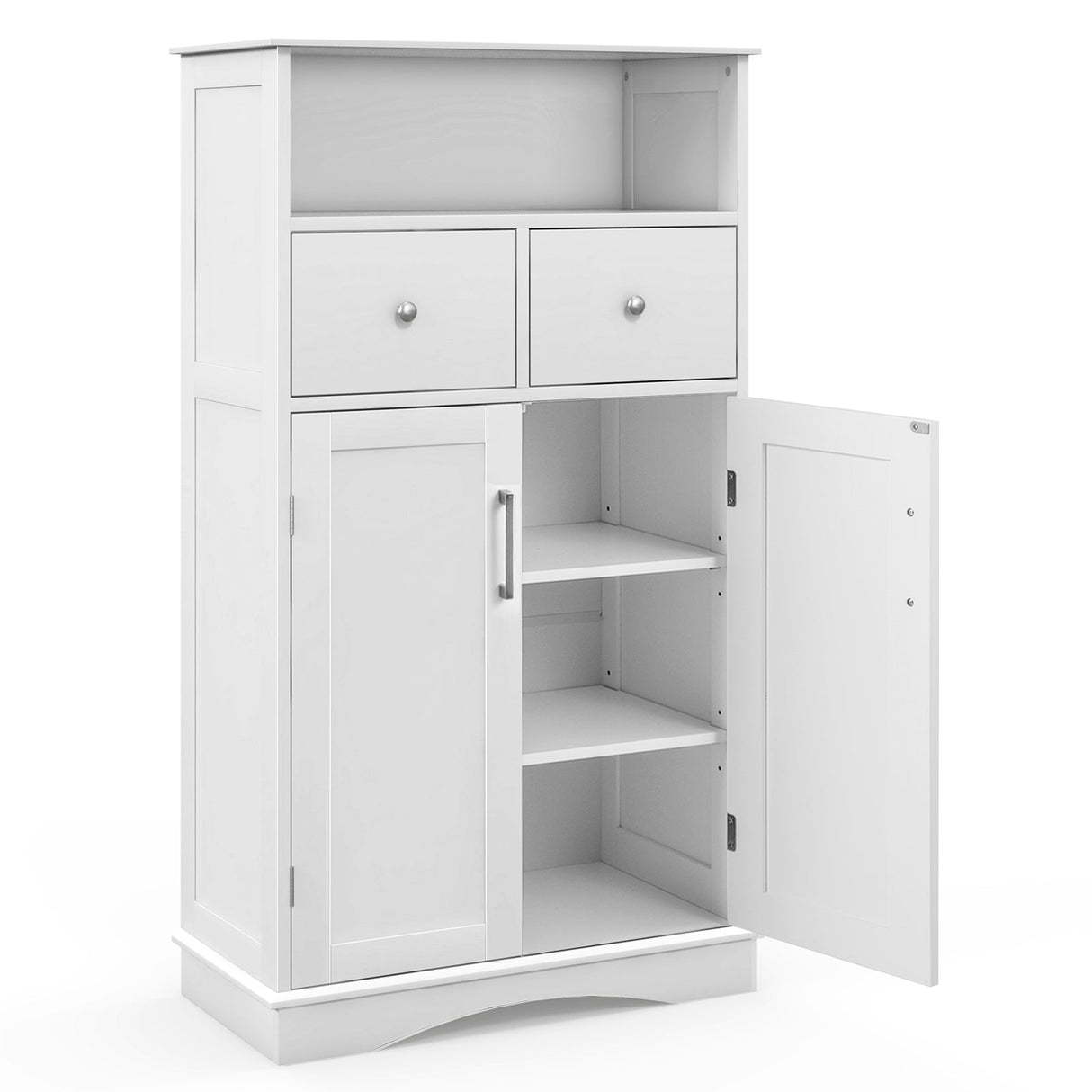 Mueble de baño de suelo independiente de 2 puertas con 2 cajones y estantes ajustables - Blanco