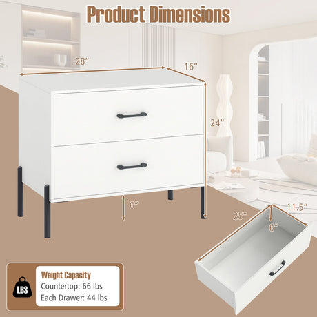 Cómoda de 2 cajones Mesita de noche moderna de madera Juego de 2 - Blanco