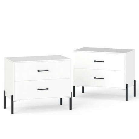 Cómoda de 2 cajones Mesita de noche moderna de madera Juego de 2 - Blanco