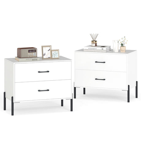Cómoda de 2 cajones Mesita de noche moderna de madera Juego de 2 - Blanco