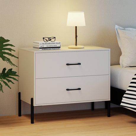 Cómoda de 2 cajones Mesita de noche moderna de madera Juego de 2 - Blanco