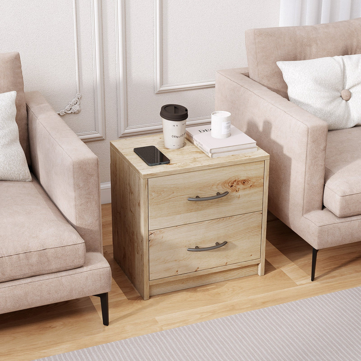 2 Drawer Nightstand with Storage for Living Room