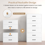 Cómoda de Almacenamiento Horizontal Apilable de 2 Cajones con Asas