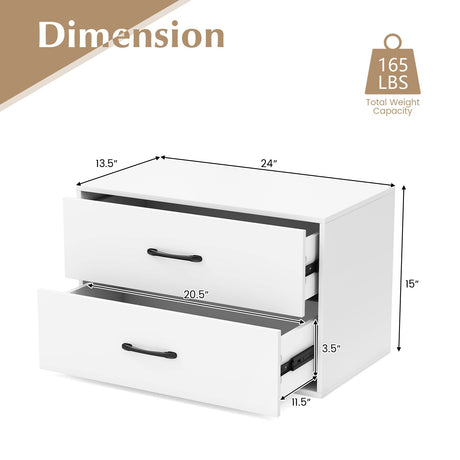 Cómoda de Almacenamiento Horizontal Apilable de 2 Cajones con Asas